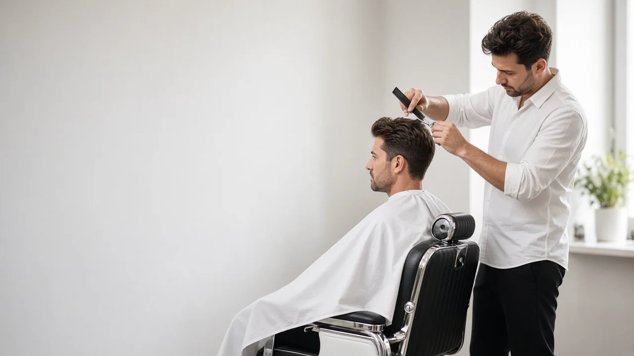 Barbero atendiendo en barbería con agenda de turnos online